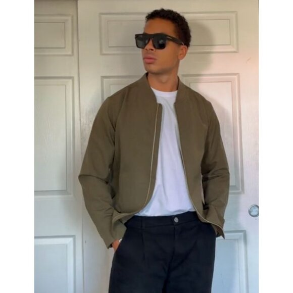 BYLT Mens Hi-Lo Reversible Quilted Zip Up Bomber Jacket Size XL Green Tan FA EXC - Picture 1 of 12
